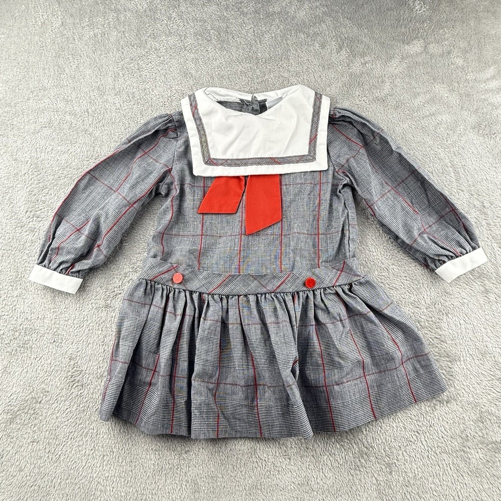 Bryan Sailor‎ Dress Toddler 3T Black Red Stripe Big Collar USA Made Vintage 80s